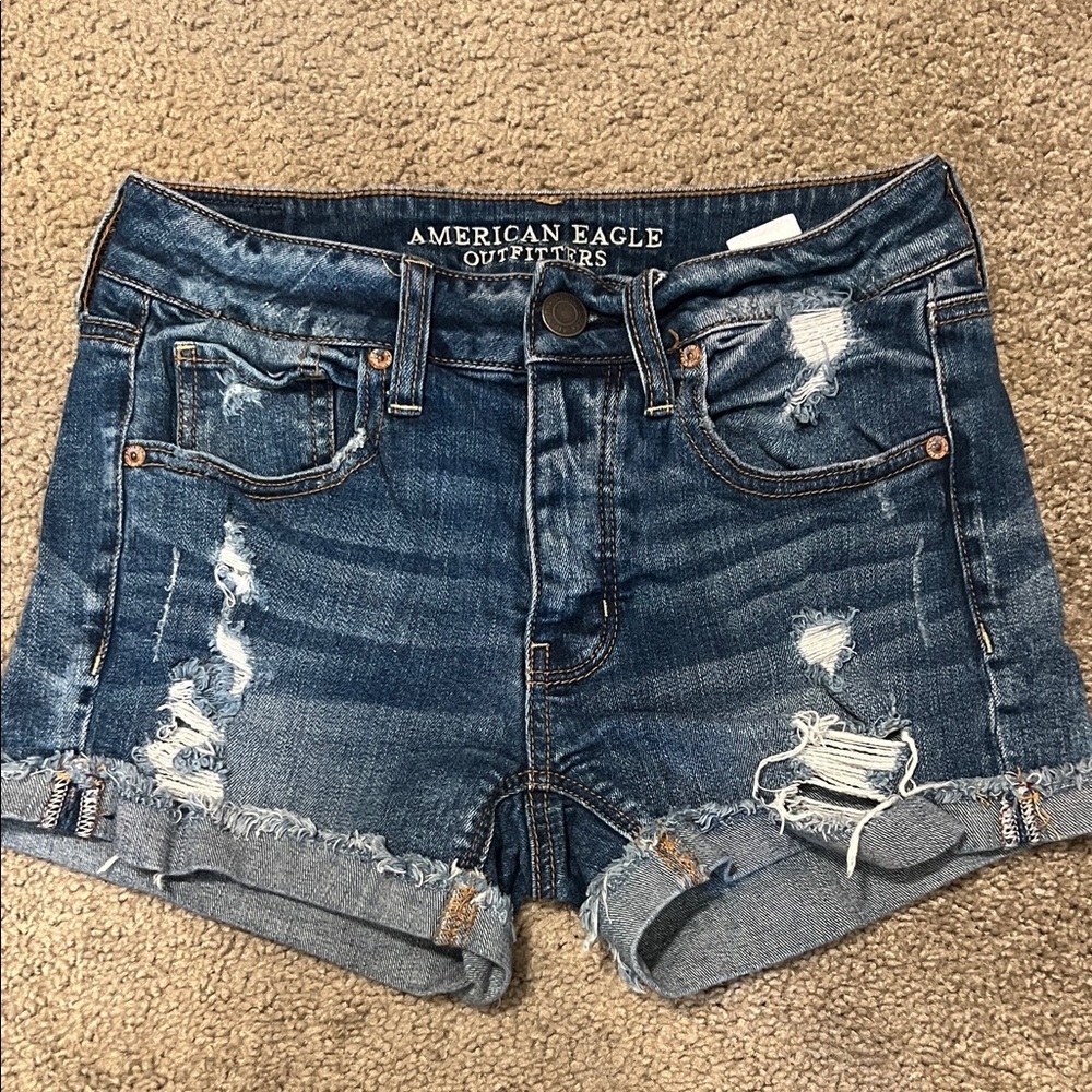 American Eagle Outfitters Distressed Blue Jean Shorts SIZE 0